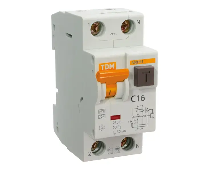 დიფერენციალური ავტომატი TDM SQ0202-0002 63 C16 30mА — დიფერენციალური გამომრთველელი
