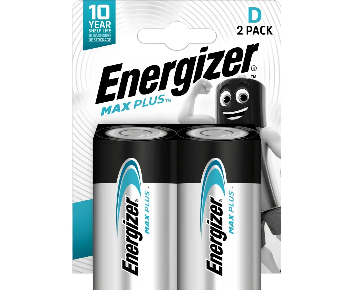 ელემენტი Energizer Max Plus D ტუტე (2 ცალი) — ელემენტები და ბატარეები