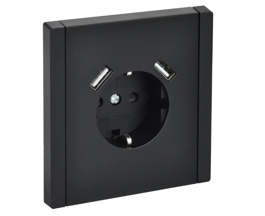 როზეტი IEK FORTE&PIANO FP145 16A USB A+A 3.1A შავი — როზეტები და ჩამრთველები