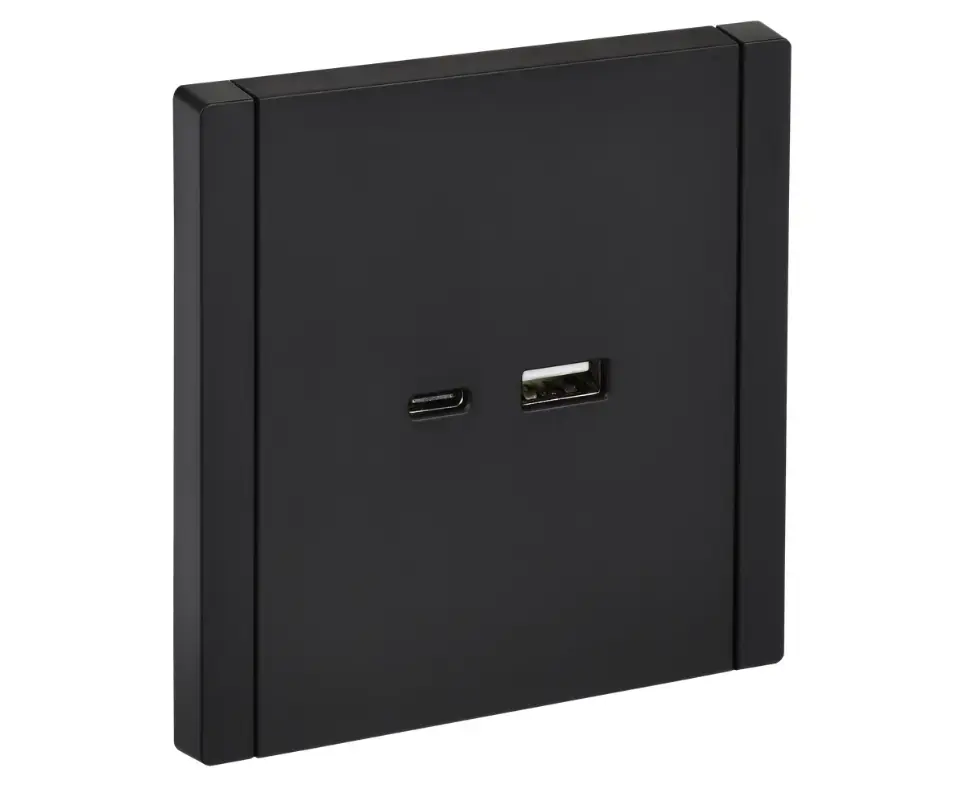 როზეტი IEK FORTE&PIANO 18W FP151 USB A+C შავი — როზეტები და ჩამრთველები