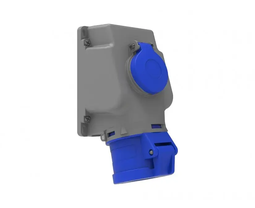 კედლის Schuko როზეტი Bemis Elektrik 90° კუთხის კონექტორით 3 32A 2P+E 220V 50/60 Hz — როზეტები და ჩამრთველები