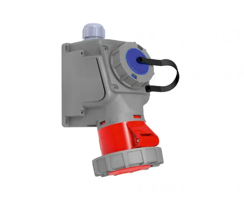 კედლის Schuko როზეტი Bemis Elektrik 90° კუთხის კონექტორით 5x32A 3P+E+N 380V 50/60 Hz IP67 — როზეტები და ჩამრთველები