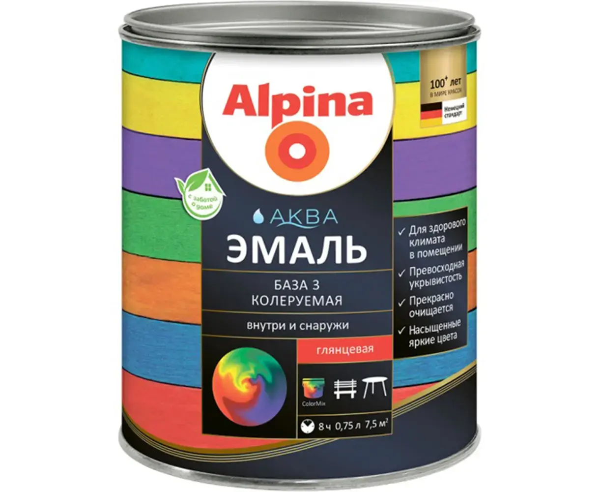 აკრილის ემალი Alpina Aqua კოლირებადი პრიალა 0.85 ლ — ანტიკოროზიული საღებავი