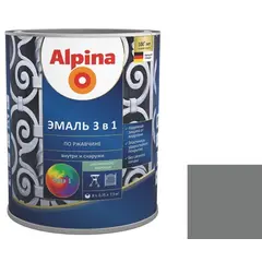 გრუნტი-ემალი ჟანგის Alpina 3-in-1 სადაფისებრი მუქი ნაცრისფერი 2.5 ლ — გრუნტი