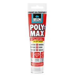 წებო-ჰერმეტიკი Bison Poly Max Crystal Express 115 გ გამჭვირვალე — სილიკონი და ჰერმეტკი
