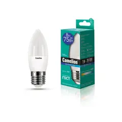 შუქდიოდური ნათურა Camelion 8W С35 Е27 6500K — ნათურა და ვაზნა