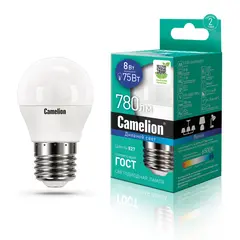 შუქდიოდური ნათურა Camelion 8W G45 Е27 6500K — ნათურა და ვაზნა
