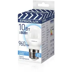 ნათურა ლედ განათებით Ergolux LED G45 10W E27 4500K — ნათურა და ვაზნა