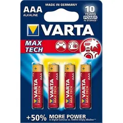ელემენტი VARTA Alkaline Max Tech AAA 1.5 V 4 ც — ელემენტები და ბატარეები