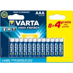 ელემენტი VARTA Alkaline High Energy 8+4 AAA 1.5 V 12 ც — ელემენტები და ბატარეები