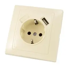 როზეტი დამიწებით + USB TDM SQ1814-0140 1 განყოფილებიანი სპილოს ძვლისფერი — როზეტები და ჩამრთველები