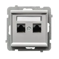 როზეტი კომპიუტერის CAT 5E Ospel Sonata GPK-2R/K/m/38 2 განყოფილებიანი ვერცხლისფერი მქრქალი — როზეტები და ჩამრთველები