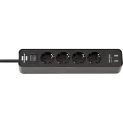დამაგრძელებელი 4 Brennenstuhl 1,5მ 2 USB ამომრთველი შავი — დამაგრძელებელი და გადამყვანები