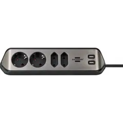 დამაგრძელებელი კუთხე 4 Brennenstuhl 2მ 2 USB ვერცხლისფერი შავი — დამაგრძელებელი და გადამყვანები