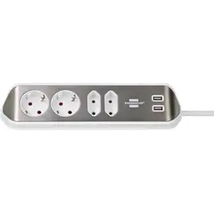 დამაგრძელებელი კუთხე 4 Brennenstuhl 2მ 2 USB ვერცხლისფერი თეთრი — დამაგრძელებელი და გადამყვანები