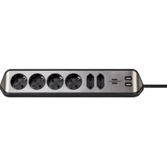 დამაგრძელებელი კუთხე 6 Brennenstuhl 2მ 2 USB ვერცხლისფერი შავი — დამაგრძელებელი და გადამყვანები