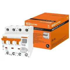დიფუზური ავტომატი TDM 63 4P 3P N C25 30mA 6kA Type A — დიფერენციალური გამომრთველელი