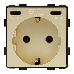 როზეტი Socket Style დამიწებით და შტორებით ჩარჩოს გარეშე 16A USB C+C 20W ოქროსფერი — როზეტები და ჩამრთველები
