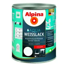 წყლის დისპერსიული ემალი Alpina Aqua Weisslack თეთრი პრიალა 0.75 ლ — ზეთის საღებავი