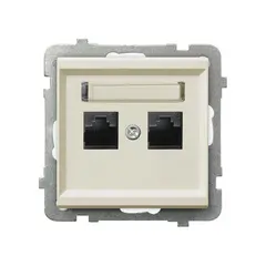 როზეტი კომპიუტერის CAT 5E Ospel Sonata GPK-2R/K/m/27 2 განყოფილებიანი ჩალისფერი — როზეტები და ჩამრთველები