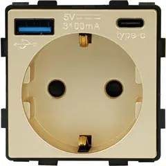 როზეტი ჩარჩოს გარეშე Socket Style 16A დამიწებით და შტორებით USB A C 3.1A 20W ოქროსფერი — როზეტები და ჩამრთველები