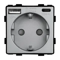 როზეტი ჩარჩოს გარეშე Socket Style 16A დამიწებით და შტორებით USB A C 3.1A 20W ნაცრისფერი — როზეტები და ჩამრთველები