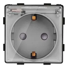 როზეტი ჩარჩოს გარეშე Socket Style 16A დამიწებით და შტორებით გამჭვირვალე თავსახურით ნაცრისფერი — როზეტები და ჩამრთველები