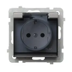 როზეტი დამიწებით და თავსახურით Ospel Sonata GPH-1RS/m/38/d 1განყოფილებიანი IP44 ვერცხლისფერი მქრქალი — როზეტები და ჩამრთველები