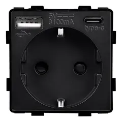 როზეტი ჩარჩოს გარეშე Socket Style 16A დამიწებით და შტორებით USB A C 3.1A 20W შავი — როზეტები და ჩამრთველები