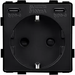 როზეტი Socket Style დამიწებით და შტორებით 20W 16A USB C+C ჩარჩოს გარეშე შავი — როზეტები და ჩამრთველები