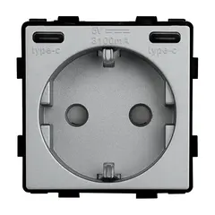როზეტი Socket Style დამიწებით და შტორებით ჩარჩოს გარეშე 16A USB C+C 20W ნაცრისფერი — როზეტები და ჩამრთველები
