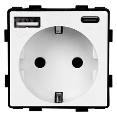 როზეტი ჩარჩოს გარეშე Socket Style 16A დამიწებით და შტორებით USB A C 3.1A 20W თეთრი — როზეტები და ჩამრთველები