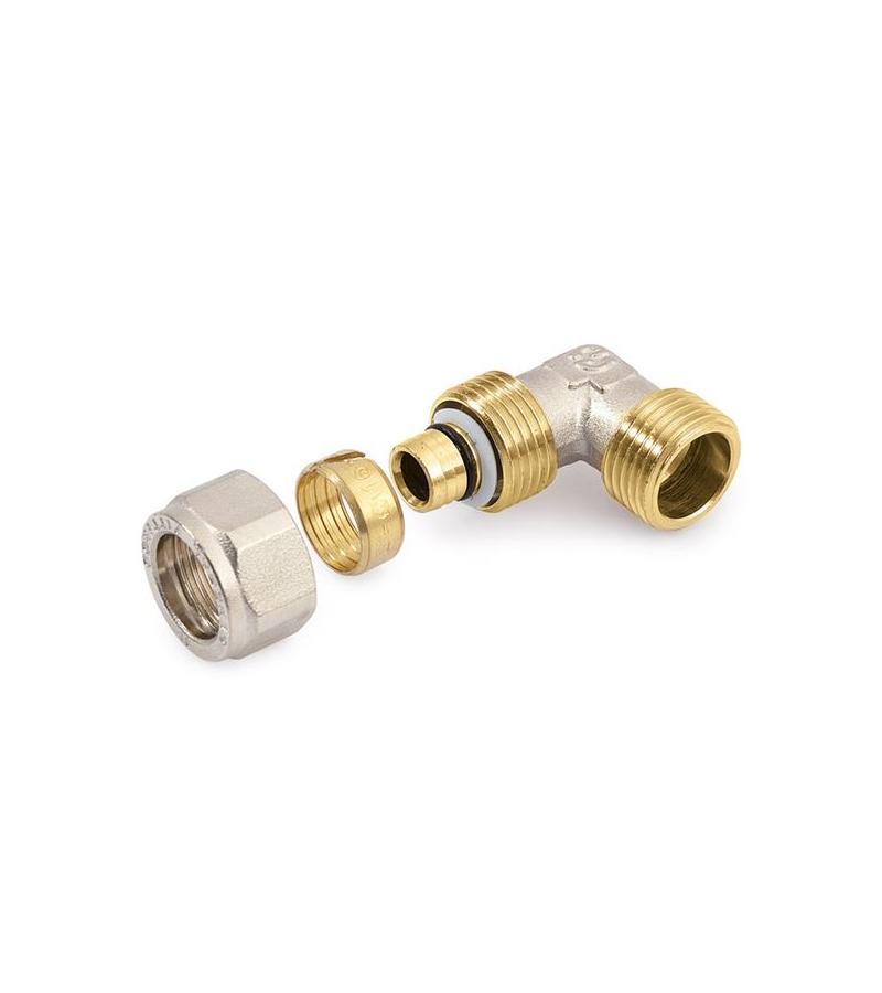 მუხლი თითბერის გარე ხრახ. 16x1/2  სისტემა Compr.  GENERAL FITTINGS  ITALY — წყლის მილების ფიტინგები