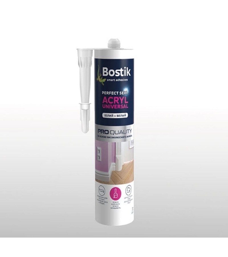 აკრილის მასტიკა Unicersal Acrylic Sealant თეთრი 500 გრ  BOSTIK — სილიკონი და ჰერმეტკი