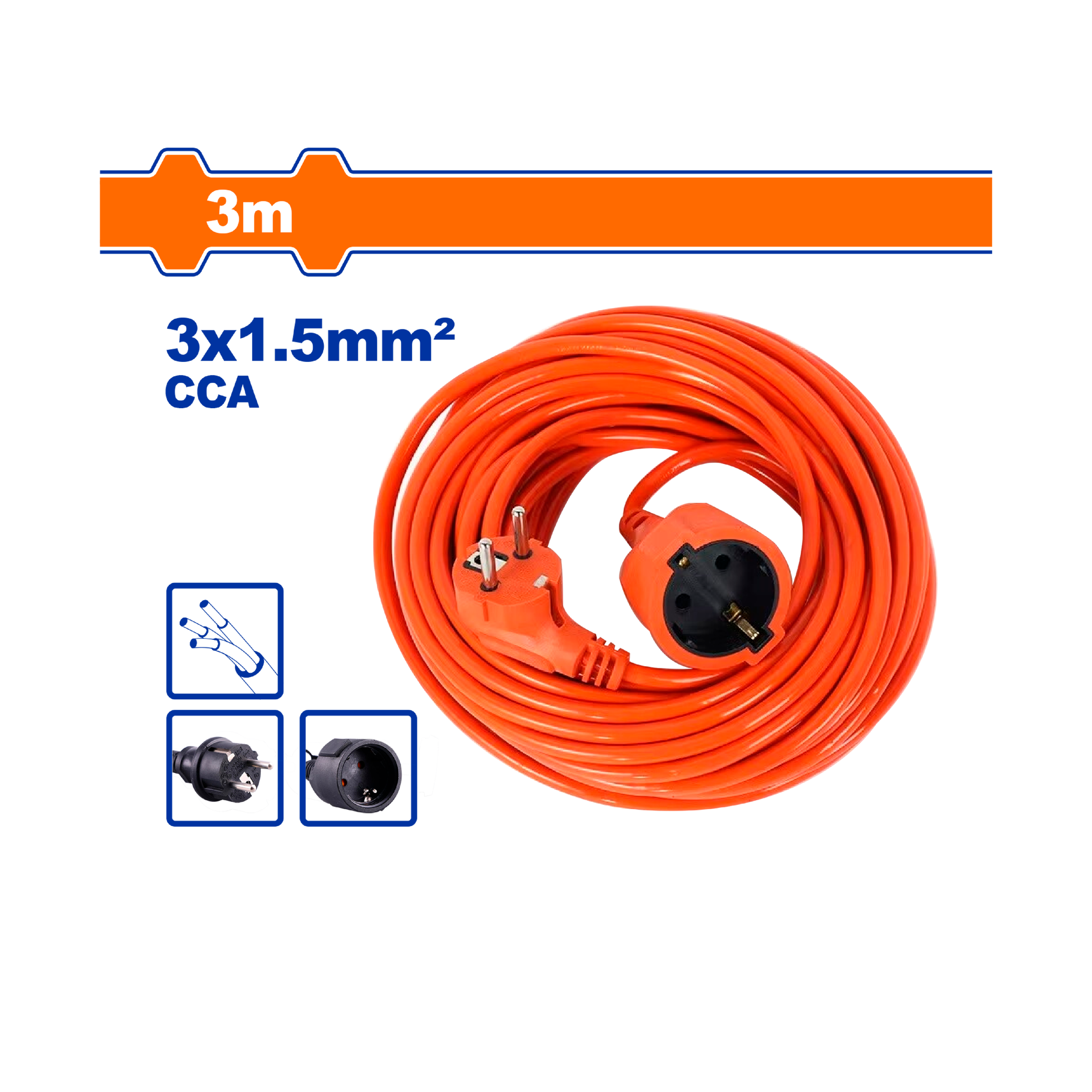 ელექტრო დამაგრძელებელი 3X1.5MM 3მ (WEJAG01) WADFOW — გამანაწილებელი ფარი