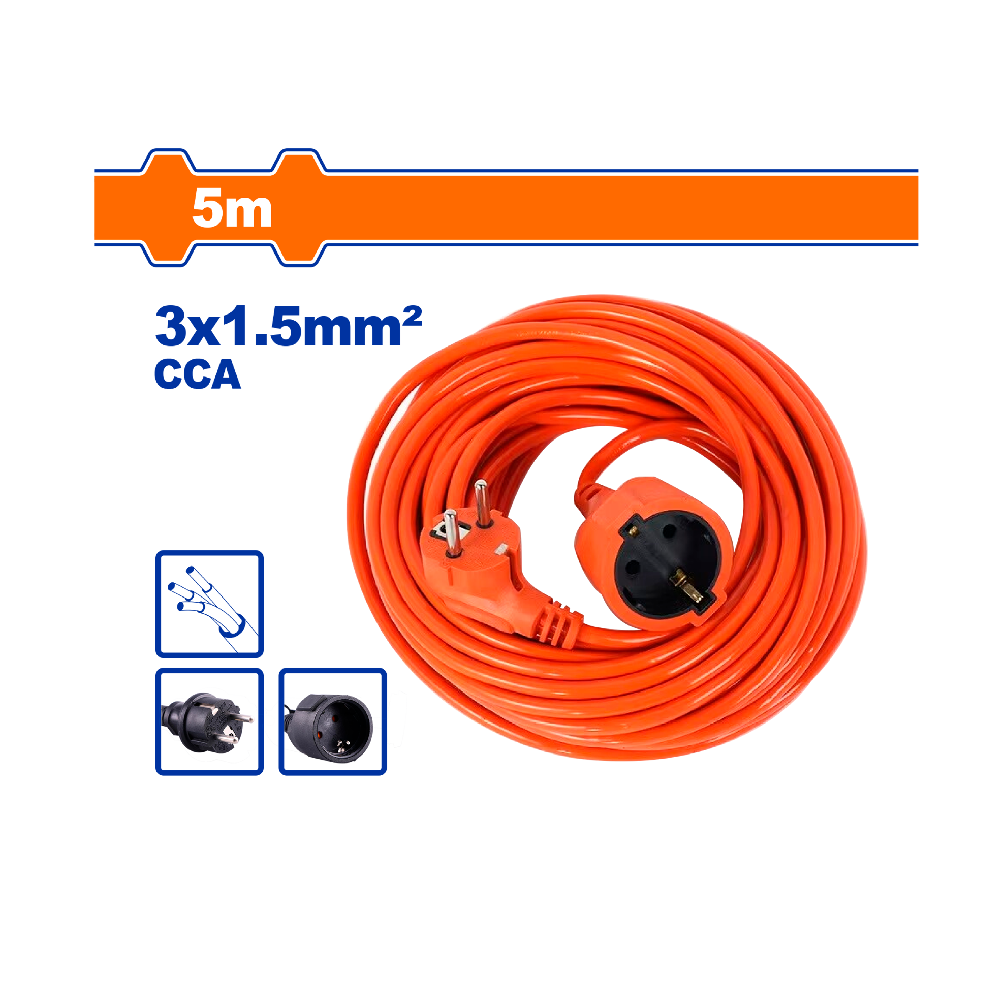 ელექტრო დამაგრძელებელი 3X1.5MM 5მ (WEJAG02) WADFOW — დამაგრძელებელი და გადამყვანები