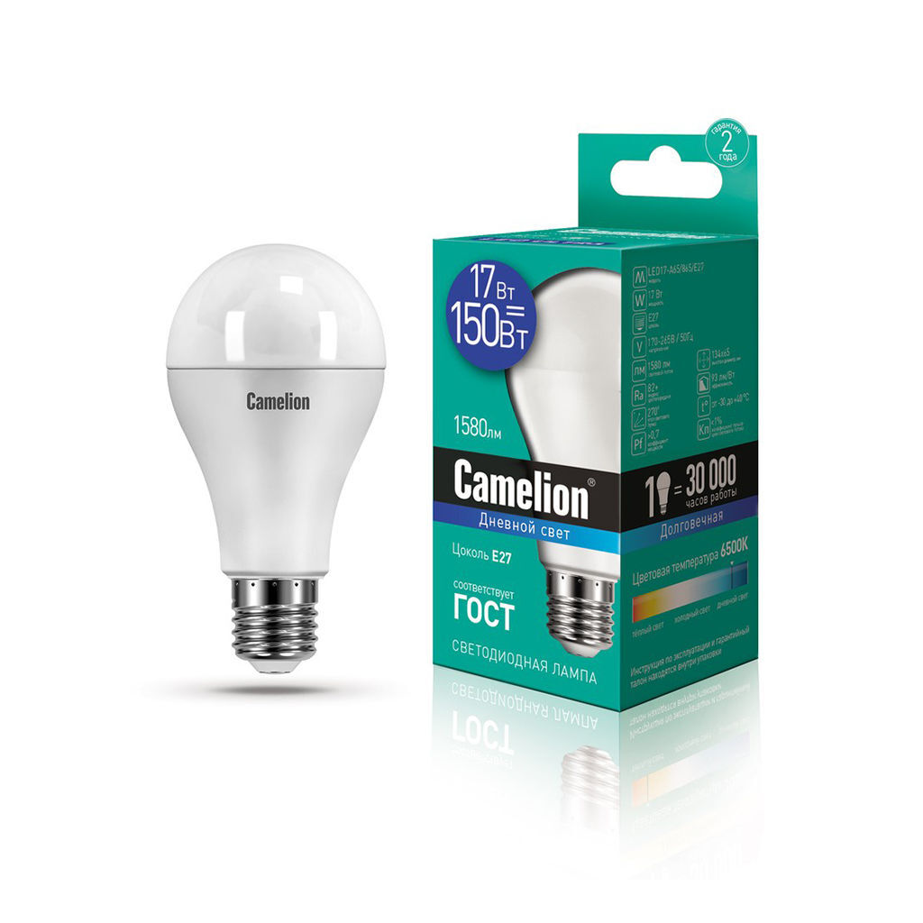 LED ნათურა 17 ვტ LED17-A65/865/E27 CAMELION — ნათურა და ვაზნა