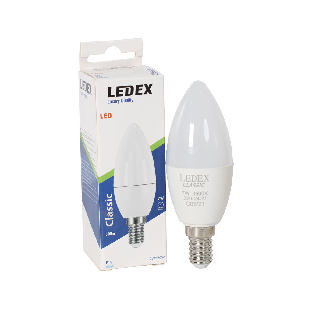 LED ნათურა ჭაღის 7W E14 6500K CLASSIC LEDEX LED49- 0110 — ნათურა და ვაზნა