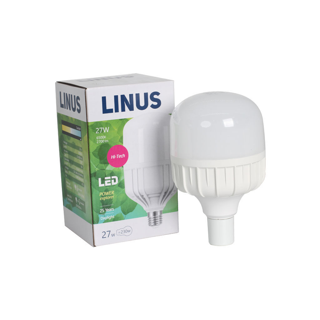LED ნათურა ეკო 27ვტ 6500კ LINUS E27 Lin25-7938 — ნათურა და ვაზნა
