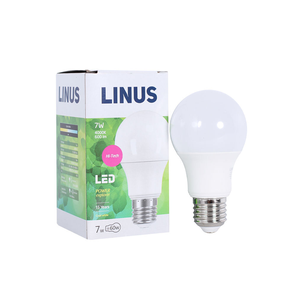 LED ნათურა ეკო 7ვტ 4000კ LINUS E27 Lin55-7753 — ნათურა და ვაზნა