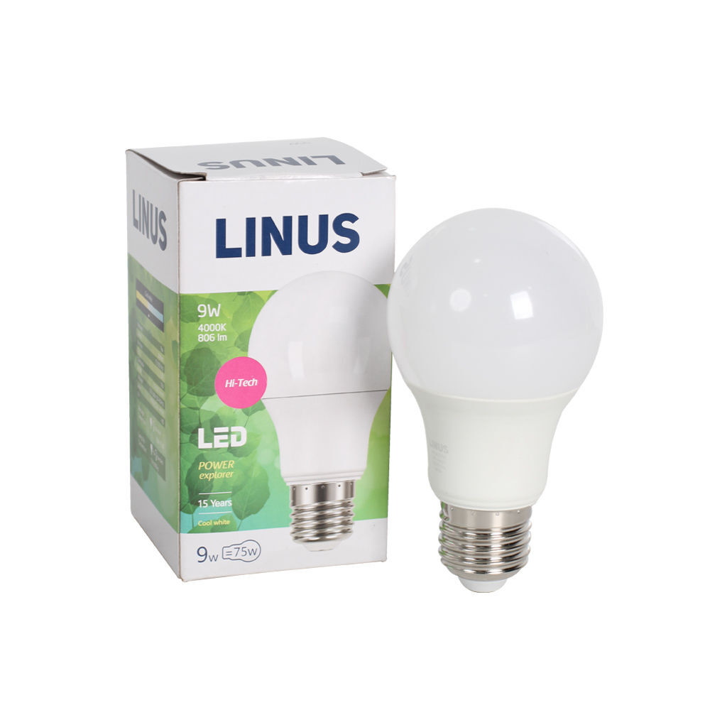 LED  ნათურა სტანდარტული 9W E27 4000KLin56-8300 Linus LED — ნათურა და ვაზნა