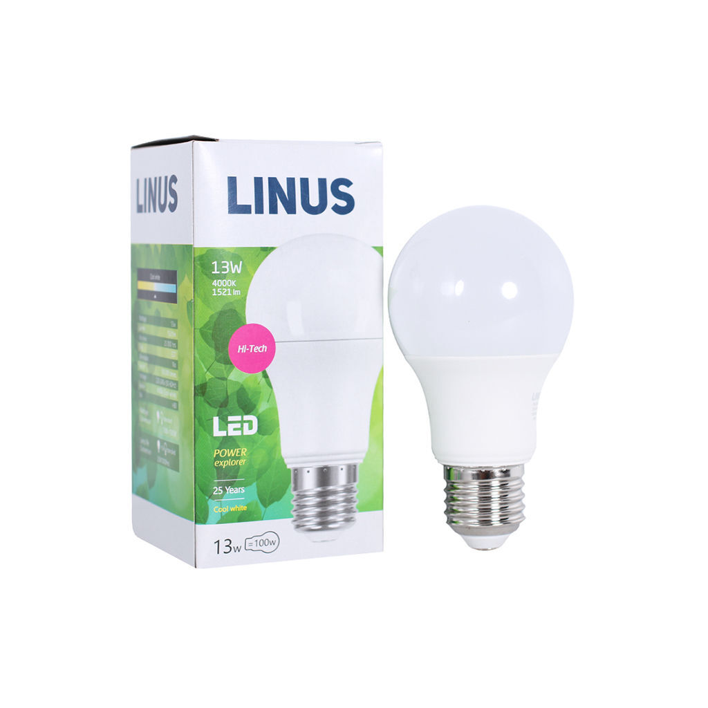 LED ნათურა ეკო 13ვტ 4000კ LINUS E27 Lin57-8706 — ნათურა და ვაზნა