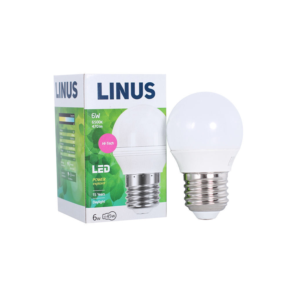 LED ნათურა ეკო 6ვტ 6500კ LINUS E27 Lin19-7877 — ნათურა და ვაზნა