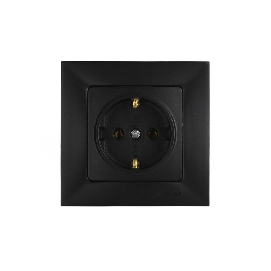1 განყოფილებიანი როზეტი დამიწებით, შავი 16A 250V Almera WEST Socket With Side Earth 93092201 — როზეტები და ჩამრთველები