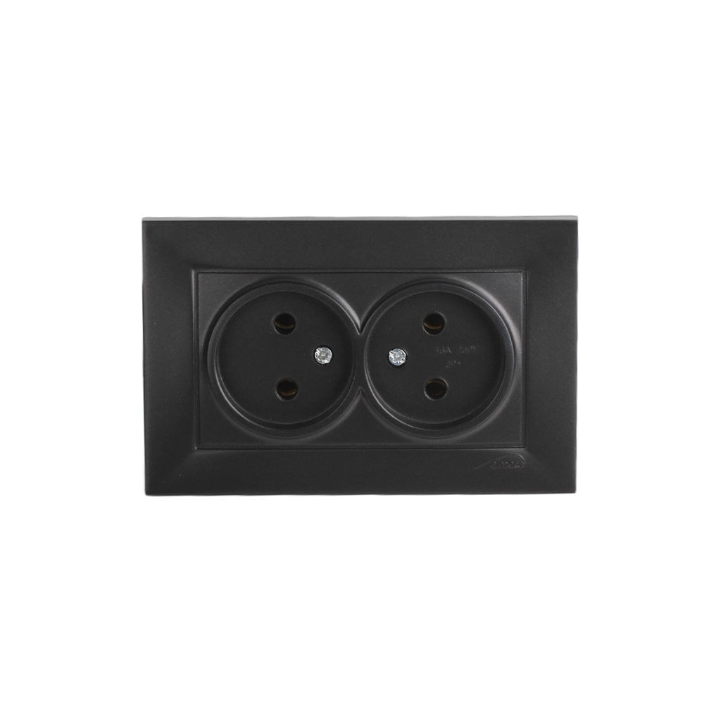 2 განყოფილებიანი როზეტი, შავი 16A 250V Almera WEST DOUBLE SOCKET 93093202 — როზეტები და ჩამრთველები