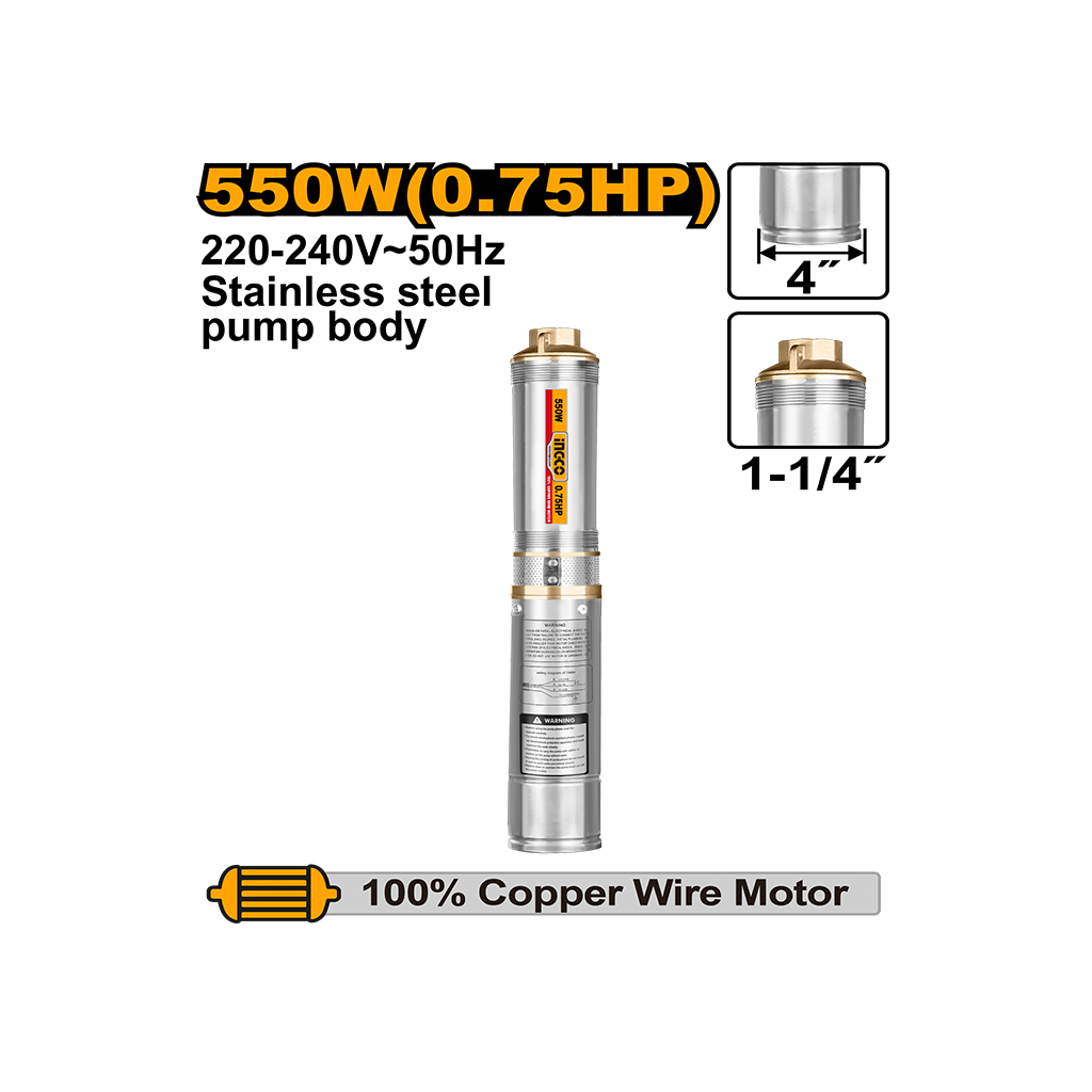 ჭაბურღილის წყლის ტუმბო 4" 550 W (DWP5501) INGCO — წლის ტუმბო
