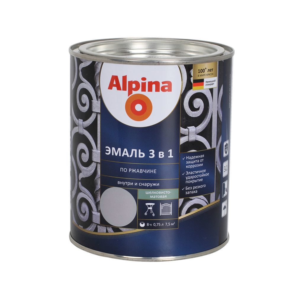 0.75 ლ ემალის გრუნტ-საღებავი 3in1 ALPINA RAL 7040 — ზეთის საღებავი
