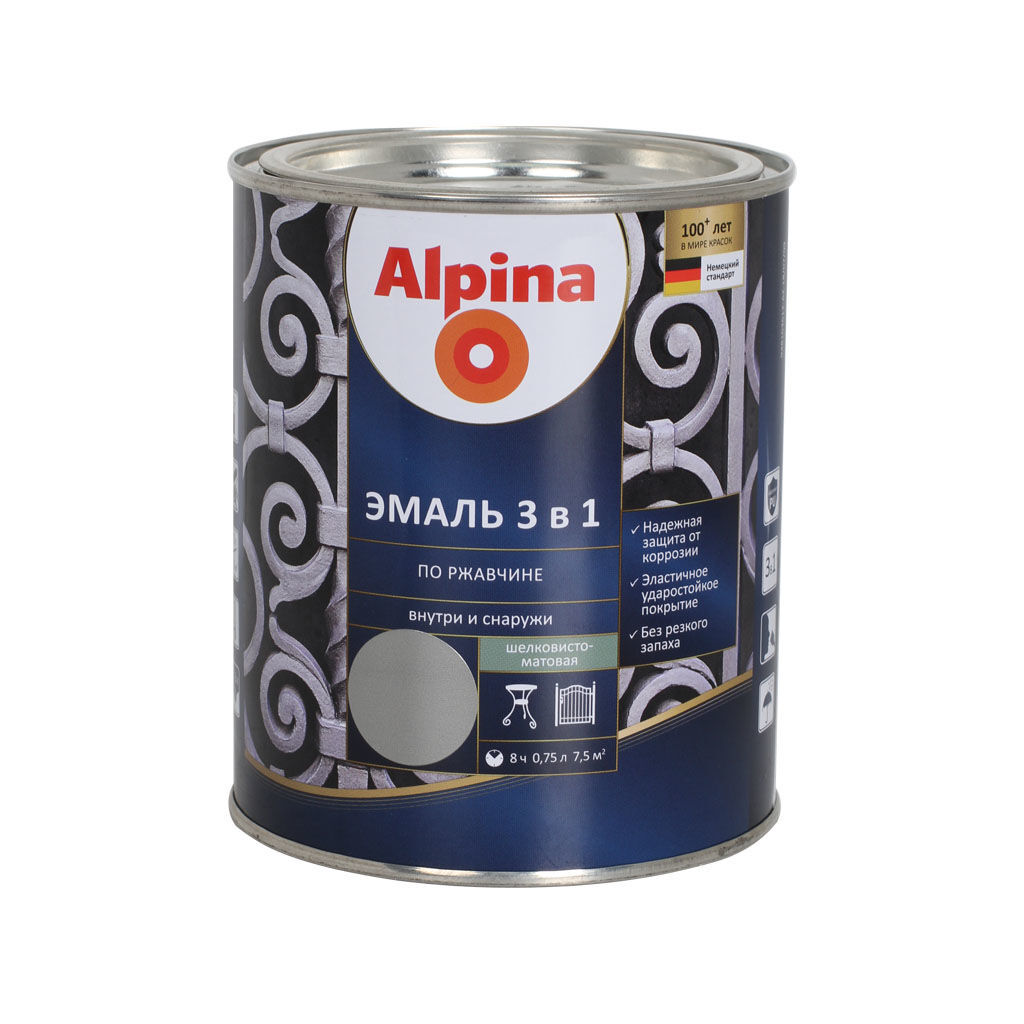 0.75 ლ ემალის გრუნტ-საღებავი 3in1 ALPINA RAL 9023 — ზეთის საღებავი