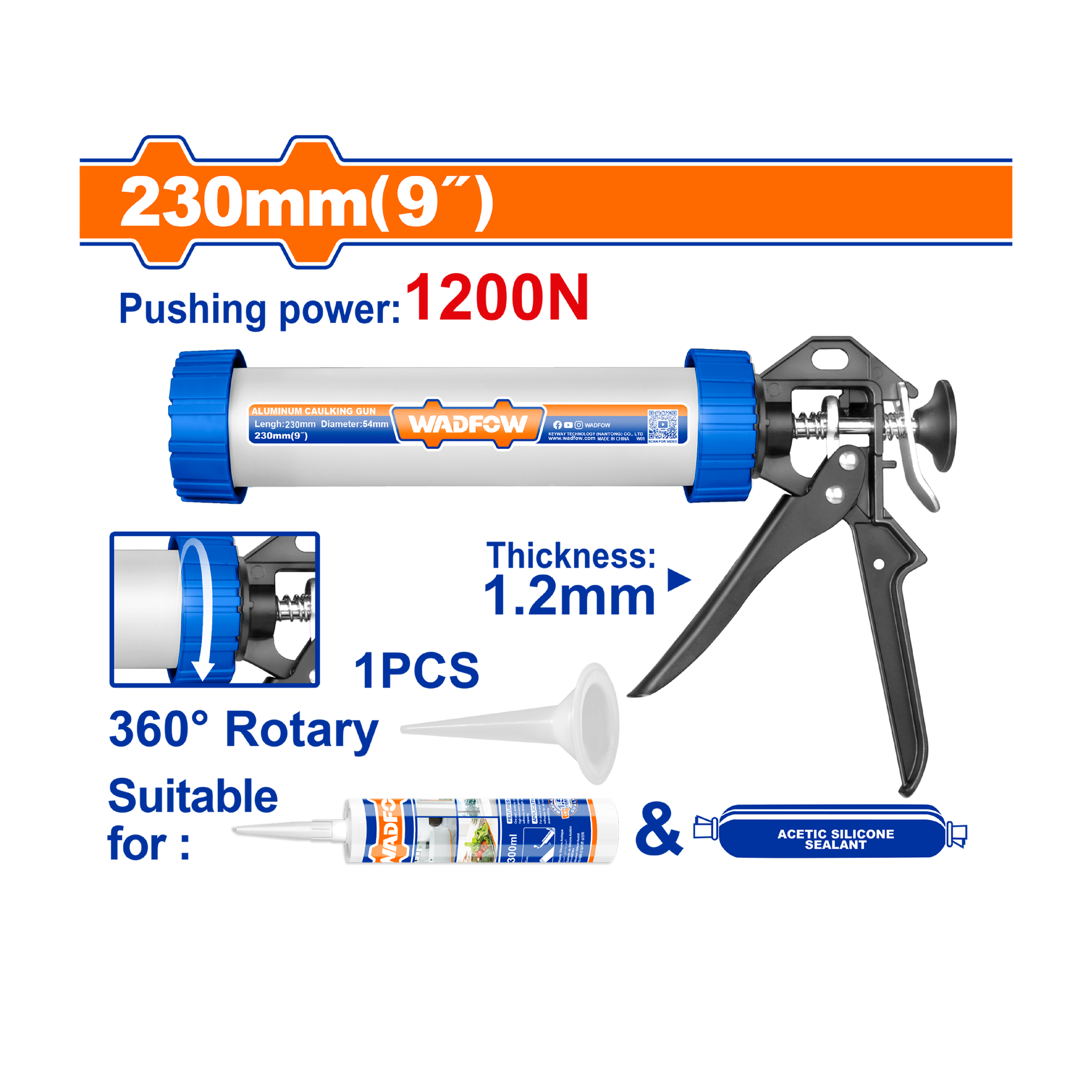 სილიკონის თოფი 9" (WCG5309) WADFOW — სამღებრო ხელსაწყოები