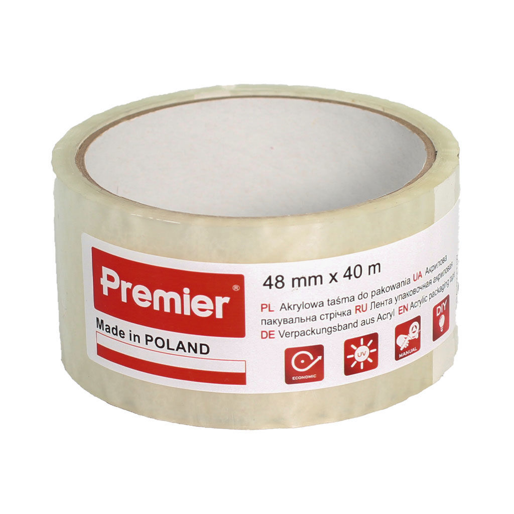 გამჭვირვალე წებოვანი ლენტი 48მმX40მ PREMIER TPGA-022T/W — სამღებრო ხელსაწყოები